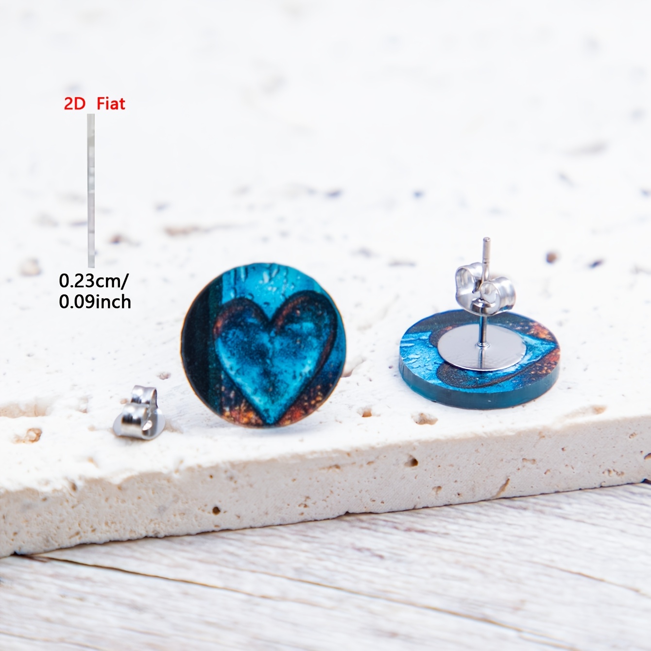 2D Flat Round Heart Teardrop Pattern Acrylic Stud Earrings